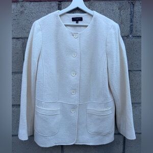 Talbots Wool Blend Collarless Blazer Jacket Lined Women's 18W Cream White Button
